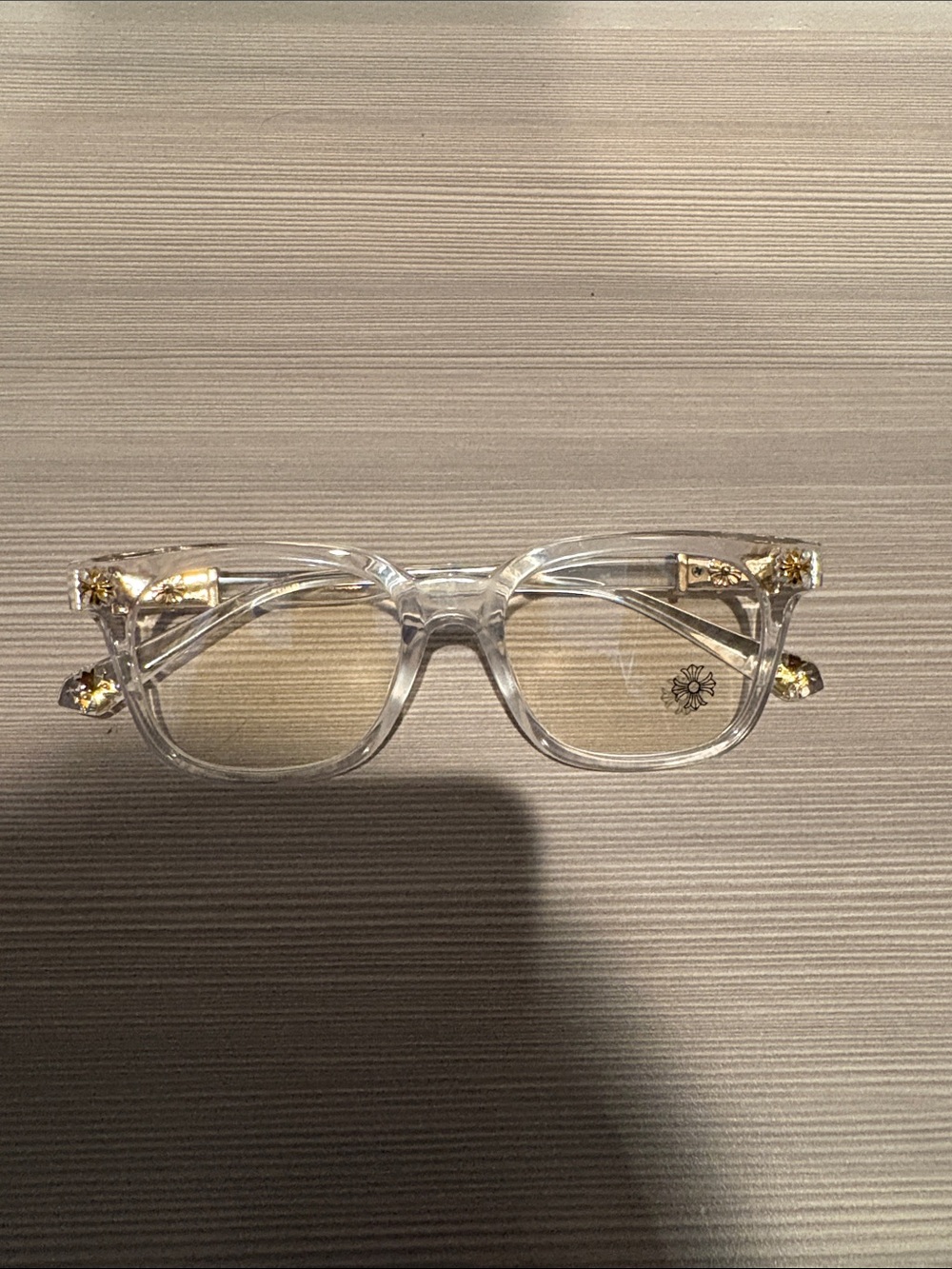 Clear Frame Glasses with Gold Accents - Clear